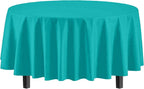 Party Solids 12-Pack Premium Plastic 84-Inch Round Tablecloth - Aqua Blue