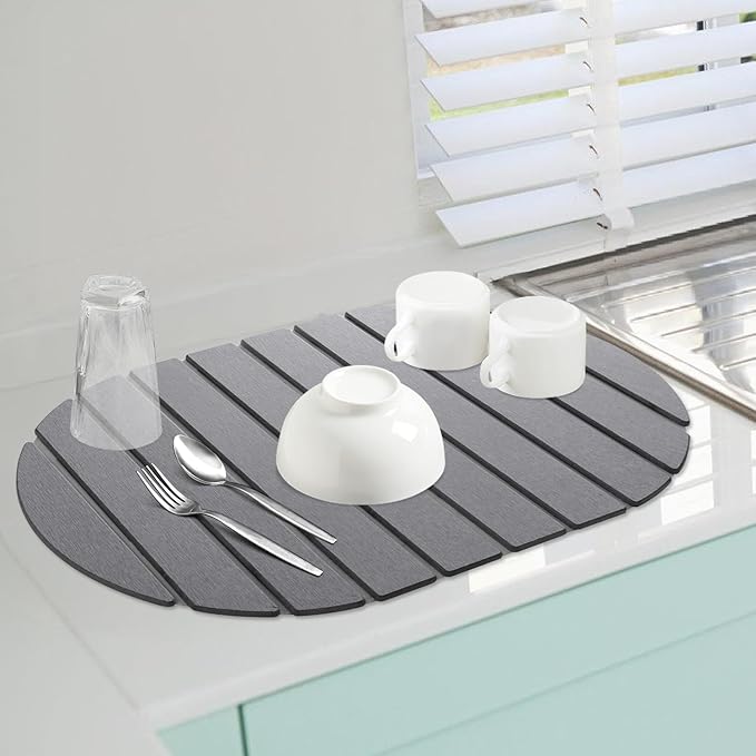 Quick Dry Stone Mat, Stone Drying Mat for Kitchen Counter, Large Dish Drying Mat - Diatomaceous Earth Dish Drying Mats, Modern Fast Dry Pad for Bathroom, 24"x16", DarkGray