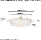 insongdafa 11" x 7.5" Ceramic Oval Casserole Dish with Glass Lid, 1.3 QT Serving Soup Tureen,Chafing Dish for Buffet, Family Food preserve Tray, Catering Casserole for Party Style