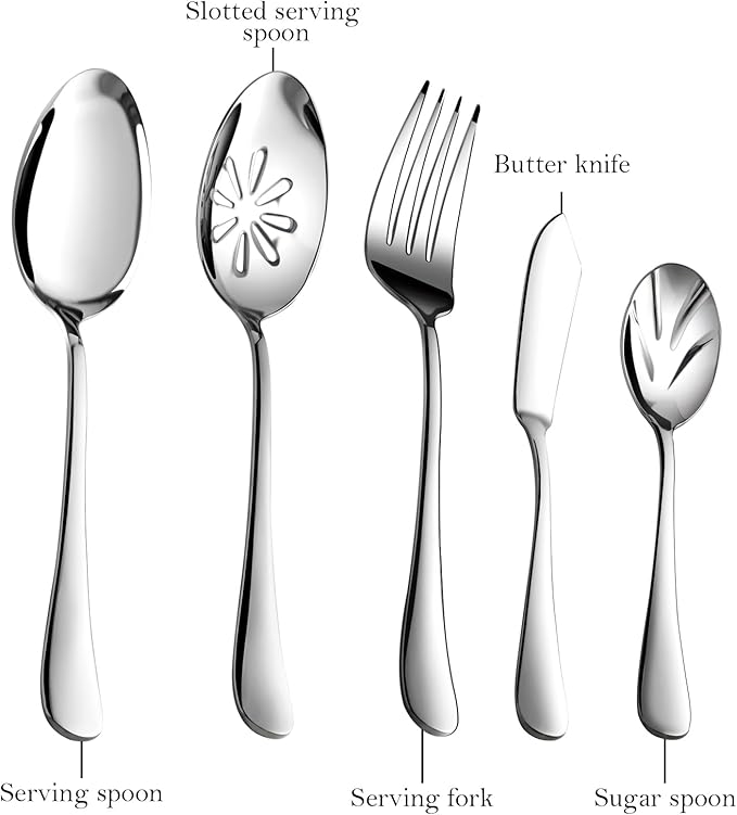 Silverware Set for 8, 45 Piece Stainless Steel Flatware Cutlery Fork and Spoon Set with Serving Utensils Set, Dishwasher Safe, Gift Package for Wedding Housewarming