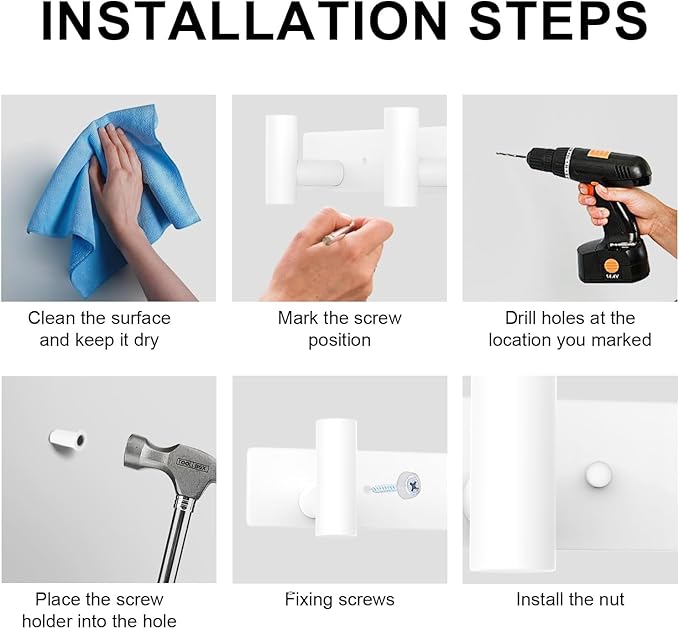 VAEHOLD Hat and Coat Wall Mount Rack - Hooks for Robes, Bags, Keys, and Towels - Bathroom Towel Hanger Organizer (White, “T“ Shape 4 Hooks 1 Pack)