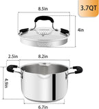 Rorence Stainless Steel Stock Pot with Pour Spout & Silicone Handles & Glass Lid with Strainer - 3.7 Quart
