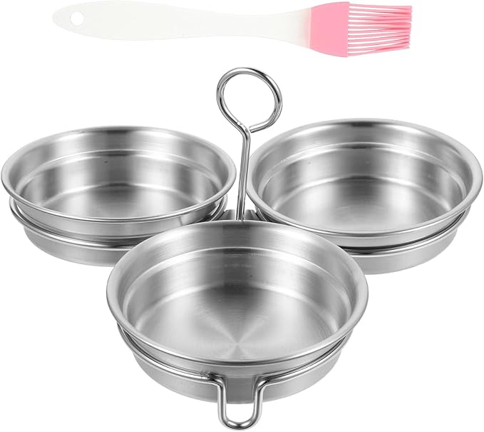 Cabilock 2Pcs Stainless Steel Egg Poacher with Oil Brush Egg Mold Ring for Steaming and Boiling Kitchen Cooking Tool for Indoor Breakfast and Camping