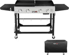 Royal Gourmet GD401C 4-Burner Propane Gas Grill and Griddle Combo with Cover, Griddle Grill Combo with 48,000 BTUs Output for Outdoor Cooking While Camping or Tailgating, Black & Silver