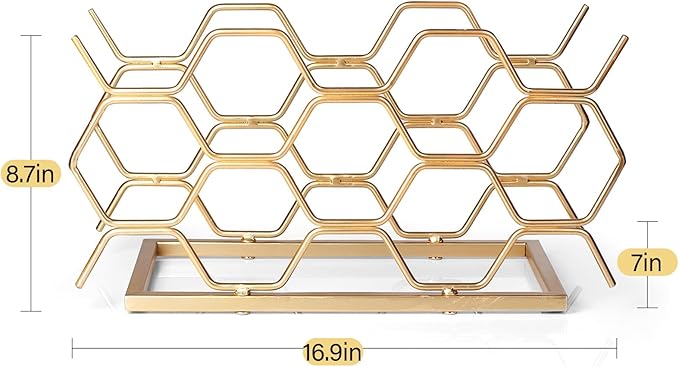Countertop Wine Rack - 10 Bottle Freestanding Modern Gold Metal Small Wine Rack - Tabletop Wine Holder Stand for Cabinet, Pantry, Wine Bottle Storage……