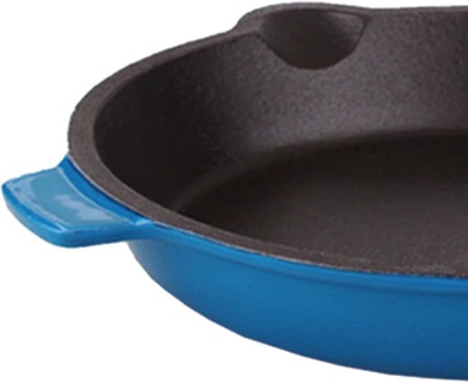 BergHOFF 5Pc Neo Enameled Cast Iron Cookware Set, 3qt. Dutch Oven, Fry Pan 11", Grill Pan 10", Black Slotted Steak Press, Matching Lid,Oven Safe Up To 400°F, Blue