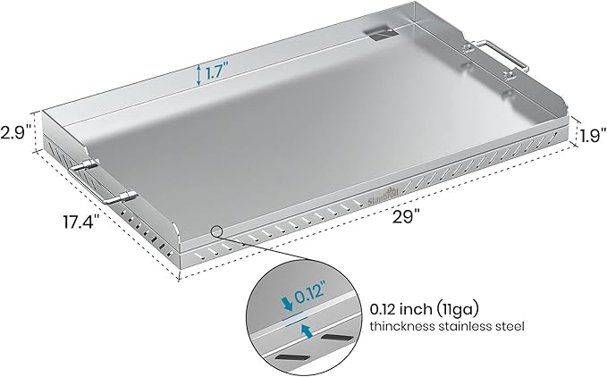 Stanbroil 28 inch Stainless Steel Flat Top Gas Grill Griddle Replacement for Blackstone 2-Burner Propane Fueled Grill Improved New Rear Grease Management System (Improved Version)