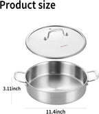 DELARLO 5.5QT Tri-Ply Stainless Steel Saute Pan With Lid, 12.3inch Braiser Pans, Large Frying pan,18/10 Induction Skillet with Glass Lids, Efficent Fast pan for Boiling, Braising, Stewing, Sautéing