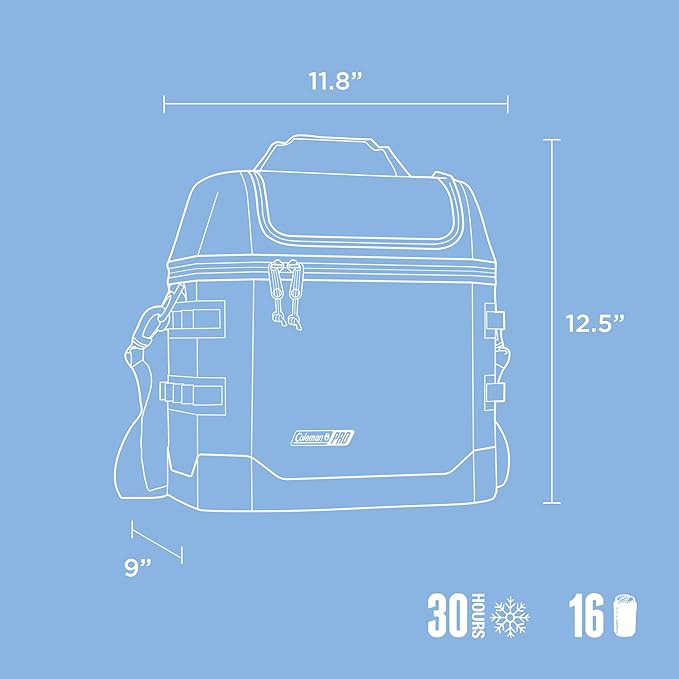 Coleman Pro 16-Can Premium Soft Cooler Lunchbox, Fully Insulated Lid & Body Stays Cold up to 30 Hours, Great for Camping, Tailgating, Parties, Sports, Concerts, Lunches & More