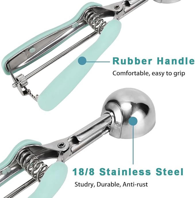 Small Cookie Scoop 1 Tbsp, Size #60 Cookie Dough Scoop, 1 Tablespoon Cookie Scoop for Baking, Mint, Spring-Loaded Scoop, Comfortable Grip