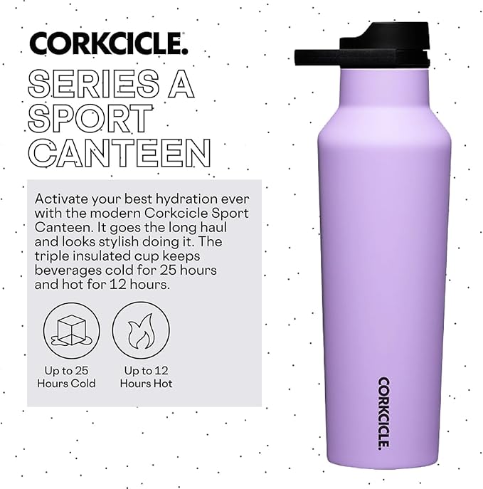 Corkcicle Sport Canteen Insulated Tumbler, Sun-Soaked Lilac, 20 oz – Reusable Water Bottle Keeps Beverages Cold for 25 Hours & Hot 12 Hours – Cupholder Friendly Tumbler with Screw-On Cap