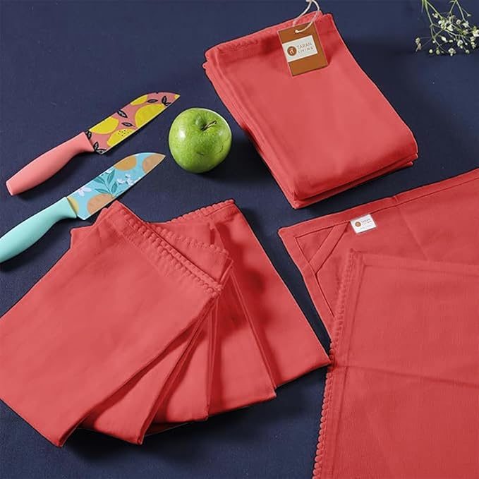 Kitchen Towels Cotton Solid Kitchen Dish Cloths Hand Towel Reusuable Dish Towel for Cleaning & Drying Tea Towels Set with Hanging Loop - 18"x28" Coral - Pack of 6