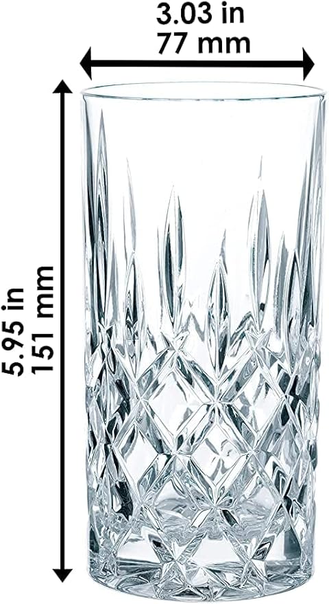 Nachtmann Noblesse 13oz Long Drink Glass (Set of 4) - Luxury Crystal Highball Glasses with Cut Decoration - Ideal for Cocktails, Sparkling Drinks, Beverages - Dishwasher-Safe Barware Essentials