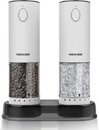 Electric Salt and Pepper Grinder Set, Rechargeable with LED Lights, Stainless Steel Automatic Pepper & Salt Mill, Adjustable Coarseness, Large Capacity, White