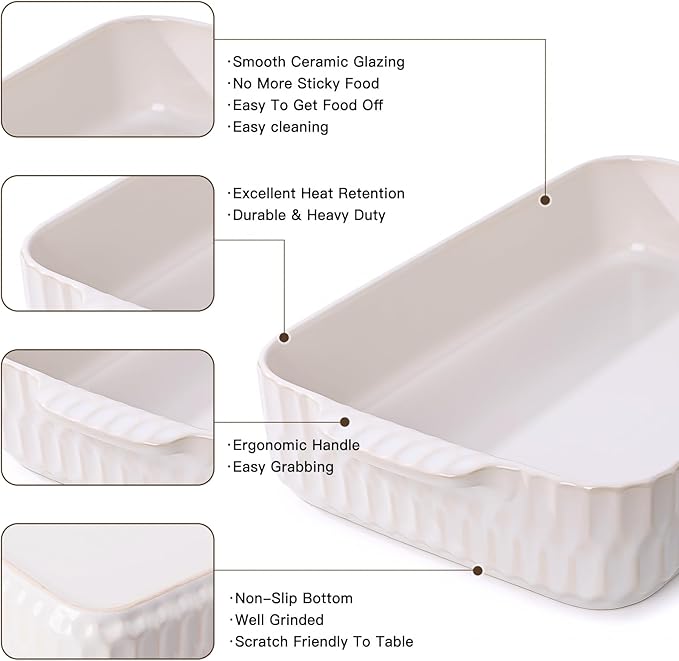 4.7QT Casserole Dishes for Oven, 9x13” Large Lasagna Pan, Ceramic Baking Dish, Rectangular Lasagna Pan Deep with Handles for Baking, Casserole, Kitchen, Gift for Mother Father Women Men