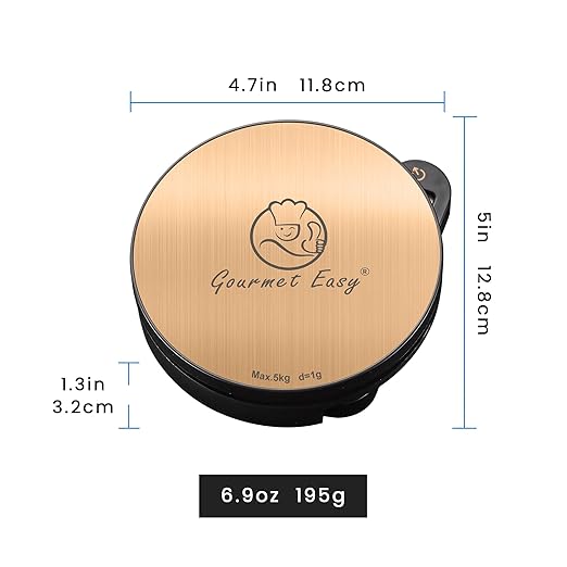 Battery Free Digital Kitchen Round Scale with LCD Display, Baking Cooking,and Meal prep 1g/0.01oz Units up to 5Kg/11Lb Weight, Tare Function (RG)