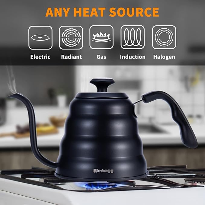 Pour Over Coffee Kettle with Thermometer for Exact Temperature 40 fl oz - Premium Stainless Steel Gooseneck Tea Kettle for Drip Coffee, French Press and Tea (Black)