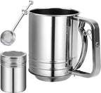 Flour Sifter Stainless Steel,3 Cup Flour Sifters for Baking,3 in1 Sifter for Baking with Powdered Sugar Shaker Duster, Flour Shaker Duster for Baking Cakes, Pastries, Pies, Cupcakes and Desserts