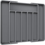 Aujen Silverware Organizer - Expandable Kitchen Drawer Organizer, Adjustable Utensil Organizer, Cutlery Tray for Forks, Knives, Multipurpose Kitchen Organizers and Storage Solution, Grey, Large