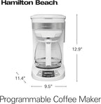 Hamilton Beach 12 Cup Programmable Drip Coffee Maker with 3 Brew Options, Glass Carafe, Auto Pause and Pour, White (46294)