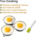 Stainless Steel Egg Poacher, Perfect Poached Egg Maker, Round Egg Cooker Rings For Breakfast Cooking Tool 3 Poached Egg Cups