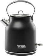 HADEN Heritage 1.7 Liter Stainless Steel Electric Kettle, Hot Water Kettle with 360-Degree Base and Auto Shutoff, Black & Chrome