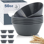 Wheat Straw Bowl Sets,6 PCS Unbreakable Cereal Bowl 50 OZ,Microwave and Dishwasher Safe Bowls,Super Big Bowl Sets BPA Free Big Bowl for Serving Cereal,Oatmeal and Salad (Deep Gray)