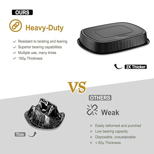 Oval Aluminum Foil Pans with Snap-On Lids (5 Pack) | 2X Thicker Heavy Duty Reusable Container 68oz for Take-Out (Black)