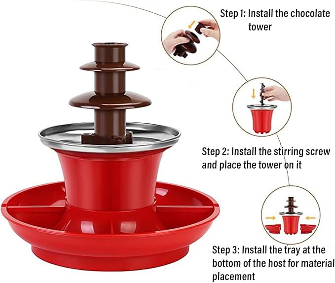 3 Tier Electric Chocolate Sauce Fountain,Melting Machine Chocolate Sauce Fondue Fountain Set,Detachable Mini Chocolate Chocolate Fondue for Party Games Night Christmas Halloween