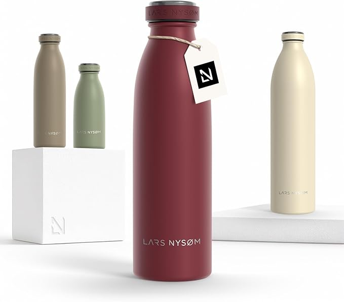 LARS NYSØM Stainless Steel Insulated Water Bottle 12oz 17oz 25oz 34oz 51oz | Insulated Thermo Flask for Hot and Cold Beverages | Leakproof Drinking Bottle (Berry Red, 17oz)