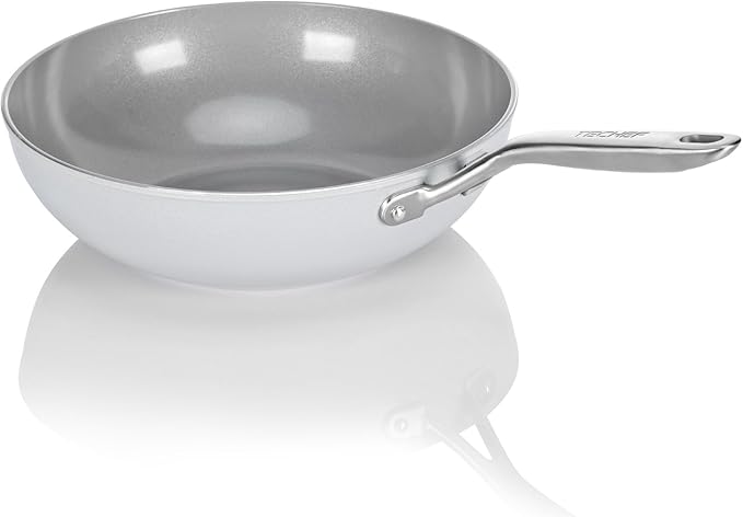 TECHEF - CeraTerra 12" Ceramic Nonstick Flat Bottom Wok/Stir-Fry Pan - PFOA, PTFE, PFAS Free, Dishwasher and Oven Safe, Made in Korea (12-in)