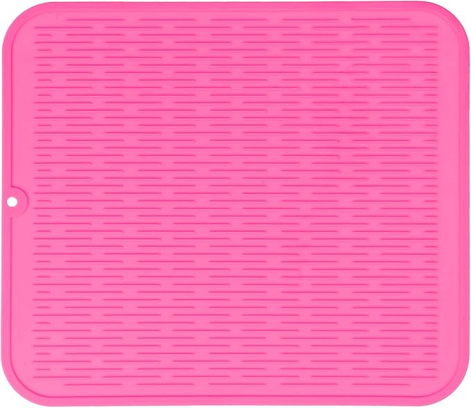 Silicone Dish Drying Mat for Multiple Usage,Easy clean,Eco-friendly,Heat-resistant Silicone Mat for Kitchen Counter or Sink,Refrigerator or Drawer Liner Rose XL 18 inches x 16 inches