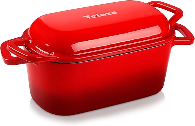 Velaze 3.6QT Dutch Oven for Bread Baking,Oval Cast Iron Enameled Bread Oven Pan with Lid and Offset Handles,Oven Safe to 500°F for Homemade Sourdough Bread(Red)