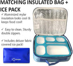 Bento-Box with Bag and Ice Pack Set. Lunch Boxes Snack Containers for Kids Boys Girls Adults. 6 Compartments, Leakproof Portion Container Boxes Insulated Bags for School Lunches, Blue