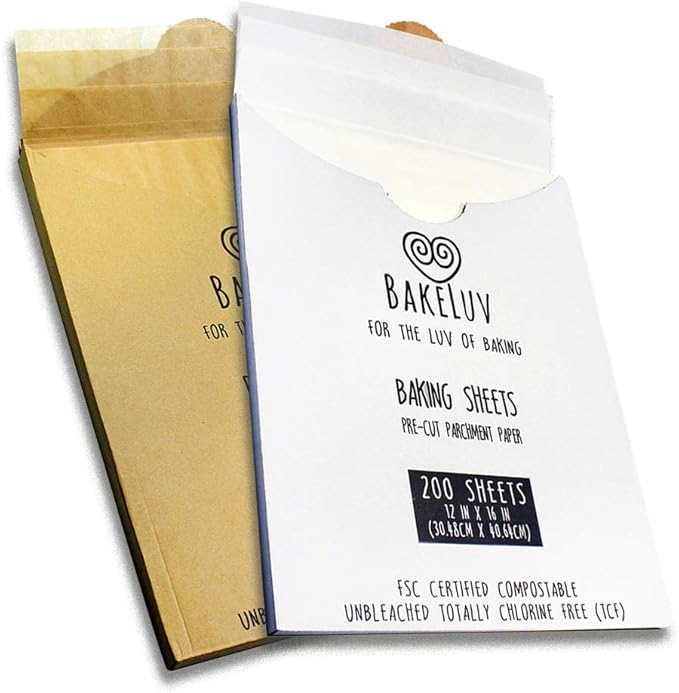 BAKELUV Kraft Brown Parchment Paper Sheets 12x16” | 200 Pcs | Non-Stick Precut Parchment Paper for Baking Sheets, Baking Paper, Unbleached Cookie Sheets, Wax Paper | Oven, Air Fryer, Grilling, Freezer
