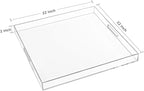 22×22 Inches Oversize Extra Large Sturdy Clear Acrylic Serving Tray King Size Decorative Big Ottoman Trays with Cut Out Handles Water Proof Bed Tray Coffee Counter Top Organizer