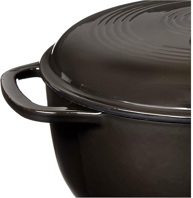Lodge 6 Quart Enameled Cast Iron Dutch Oven with Lid – Dual Handles – Oven Safe up to 500° F or on Stovetop - Use to Marinate, Cook, Bake, Refrigerate and Serve – Midnight Chrome