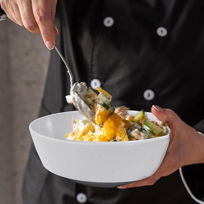 Webbylee 9.5" Melamine Serving Bowl -78oz Durable Large Bowl for Mixing Fruit, Pasta, Salad, and Soup - An Ideal Housewarming Gift White & Grey