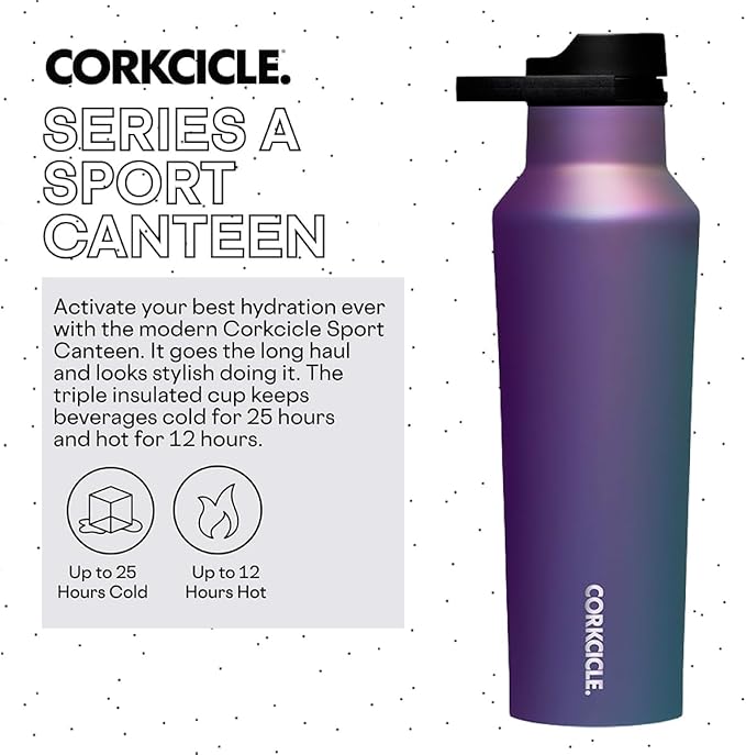 Corkcicle Sport Canteen - Keeps Drinks Cold 25 Hours - Stainless Steel Water Bottle - Triple-Insulated - Spill-Proof - Summer Drinkware Gift - Keeps Drinks Ice Cold - 20 oz - Multi-Color