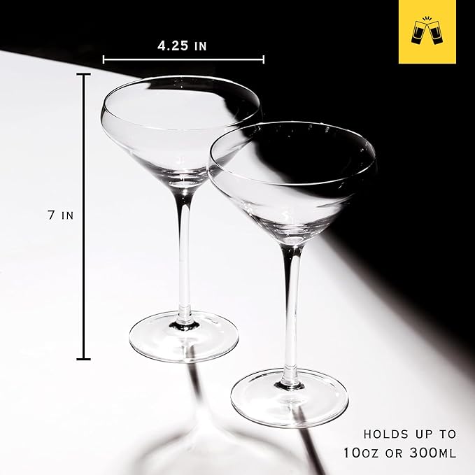 LEMONSODA Hand Blown Classic Martini Glasses Manhattan, Cosmopolitan, Espresso Martini, Lemon Drop, Dirty Martini - Inspired by 1930's-50's Cocktail Culture - 6oz/10oz (Set of 12, 10oz) (2270)