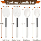 P&P CHEF White Kitchen Cooking Utensil Set of 4, Silicone Solid Spatulas Slotted Spoons Turners for Non-stick Cookware Flipping Mixing, Heat-proof
