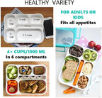 Bento Box Lunch-Box with Bag and Ice Pack, Insulated Lunch Bag and Snack Container Set for Kids Boys Girls Adults. 6 Compartments, Divided Portion Containers, Boxes for School Lunches, Teal