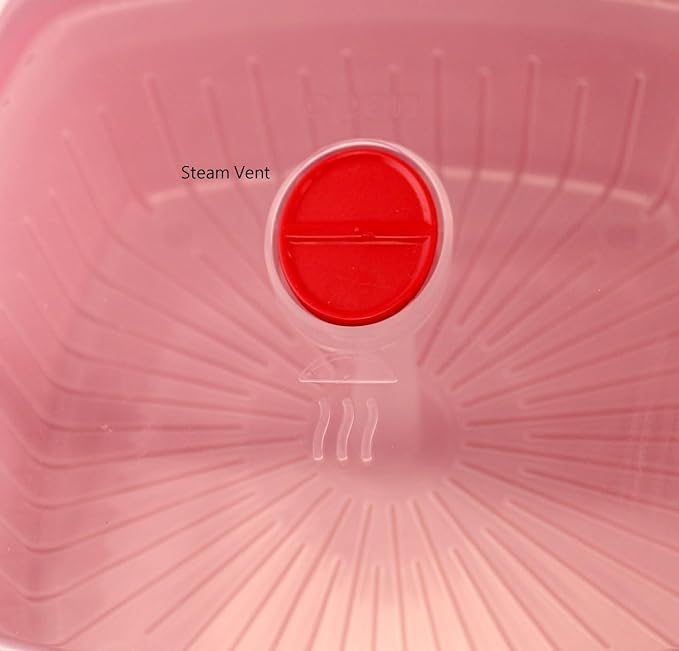 Microwave Vegetable Steamer Cooker for Healthy Cooking and Quick Meals, Cook Vegetables, Fish & Poultry, BPA-Free with Removable Strainer and Locking Vent Lid, 2.47L by Dependable Industries (Red)