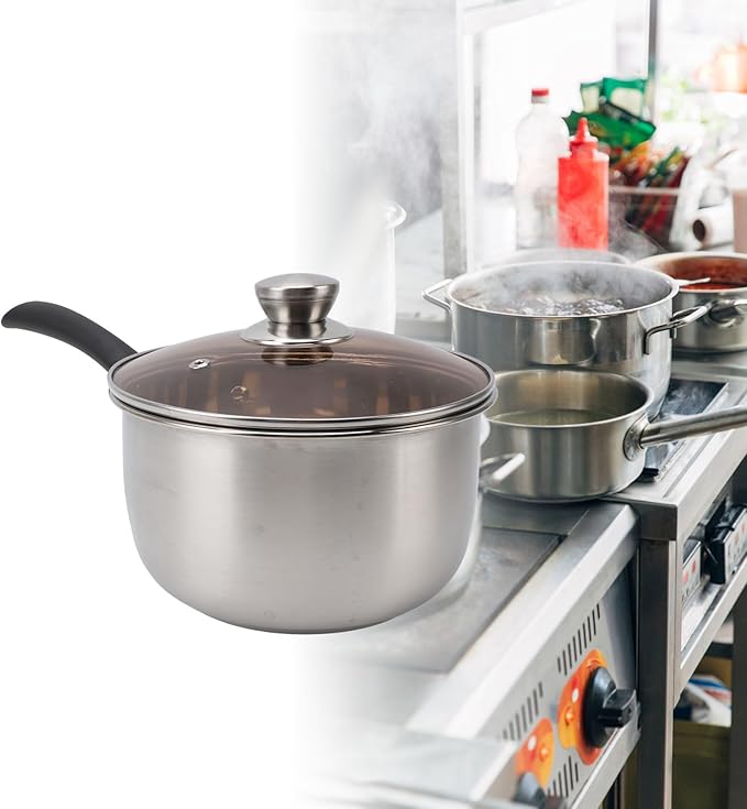 Butter Warmer, 7.1 x 4.3 in Stainless Steel Mini Milk Coffee Warmer with Lid Single, Milk Pot Small Baby Food Warmer for Gas Induction Cooker