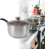 Butter Warmer, 7.1 x 4.3 in Stainless Steel Mini Milk Coffee Warmer with Lid Single, Milk Pot Small Baby Food Warmer for Gas Induction Cooker