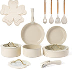 20pcs Ceramic Cookware Set Nonstick, Detachable Handle Pots and Pans Set, RV Kitchen Set Removable Handle for Cooking, Non Toxic, No PFAS & PTFE & PFOA, Dishwasher/Oven Safe, Cream White