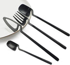 JASHII Hangable Silverware Set, Matte Black Flatware Cutlery Set Service for 2, Satin Finish 8 Piece Stainless Steel Utensils Set for Home and Restaurant, Dishwasher Safe(Black)
