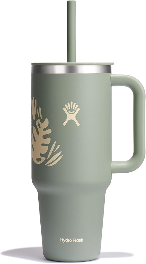 Hydro Flask 40 Oz Travel Tumbler with Handle, Lid and Straw - Insulated Stainless Steel in Botanical Bliss Agave