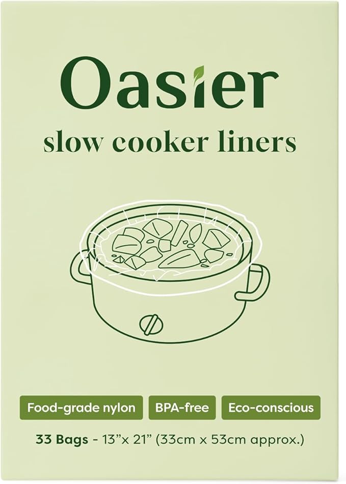 Slow Cooker Liners, Disposable Oval Large Size 13" x 21", 33 Count, Fits 3-8 Quart Pot Cooking Bags for Easy Cleanup, Food Safe & Leak-Proof