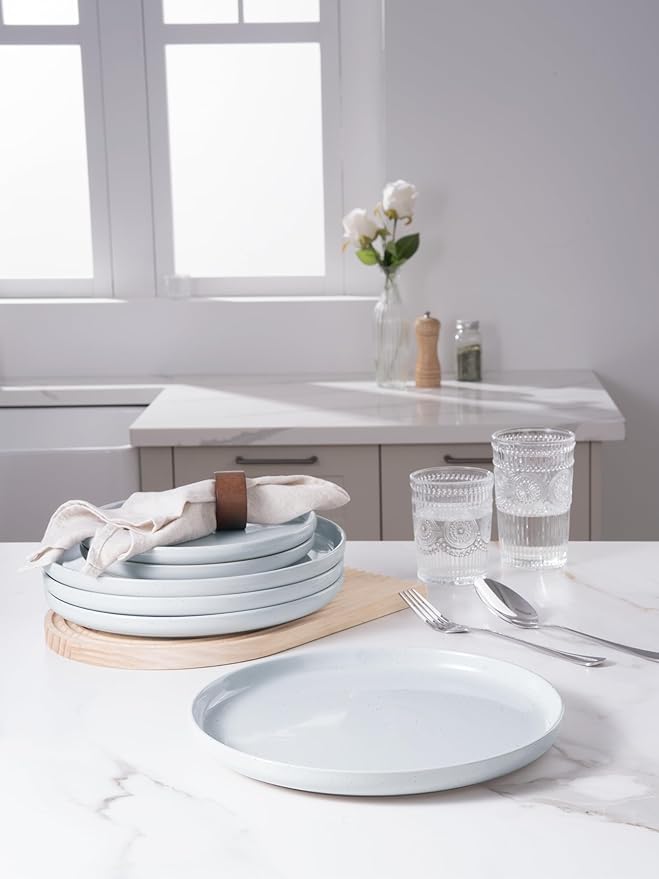 famiware Milkyway Dinner Plates, 10.24 inch Plates for 6, Stoneware Dessert Dish Set for Kitchen, Speckled Handmade Ceramic Plates, Microwave and Dishwasher Safe, Light Grey